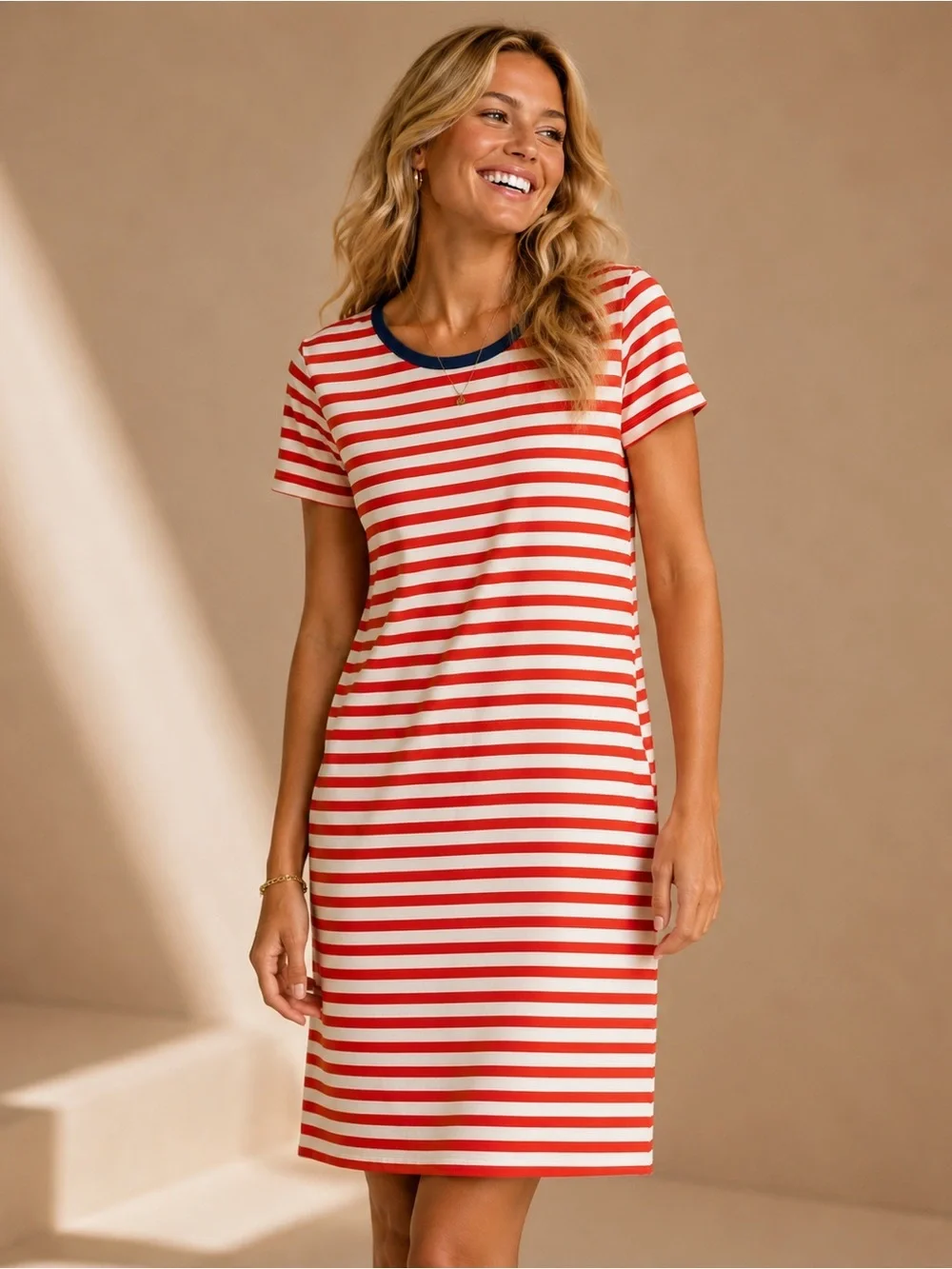 J. Crew Red and White Striped 100% Cotton Dress Size Small